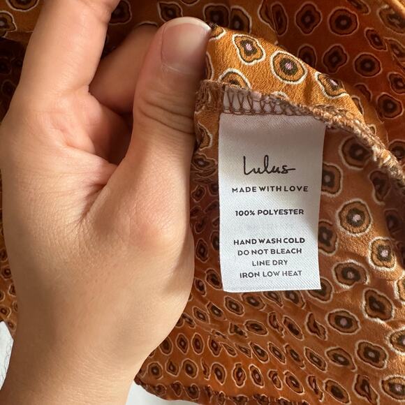 Lulus Throwback Trend Mustard Yellow Geo Print Twist-Front Top - Picture 4 of 8